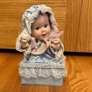 Crowne Polka Dot Porcelain Doll with Music Box